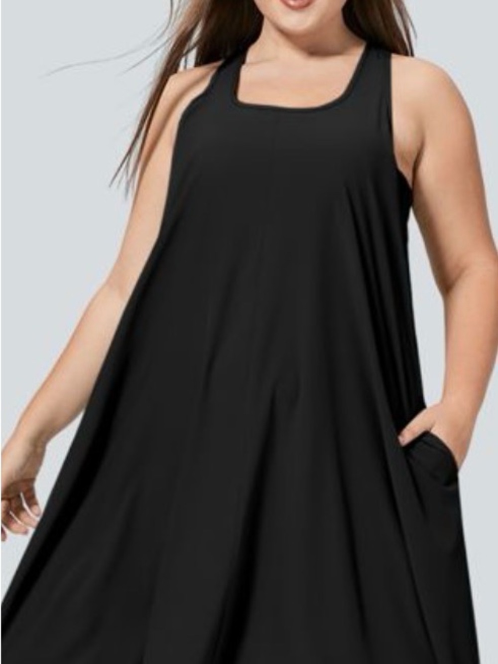 HALARA Black Breezy Midi Tank Dress with Pockets
